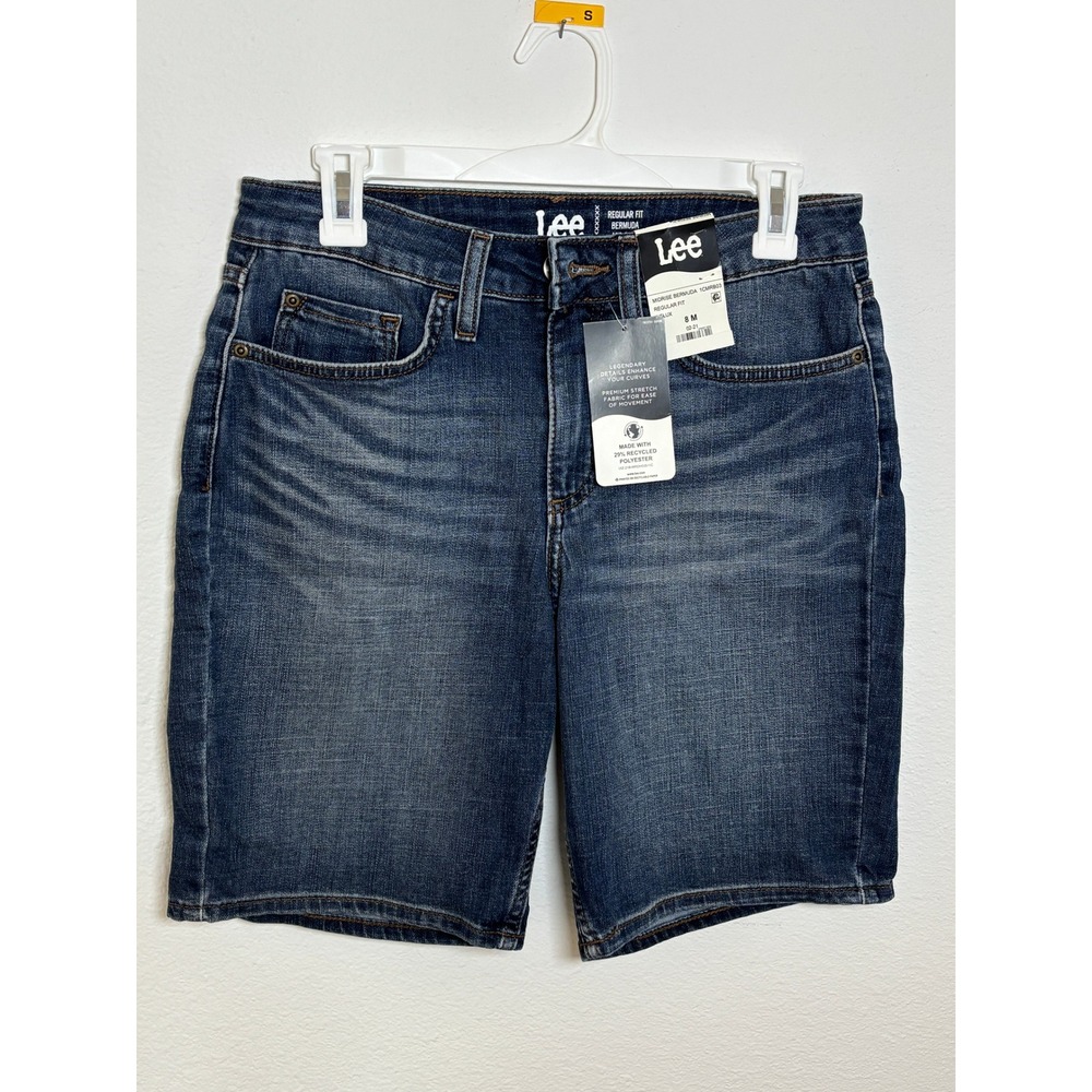 Lee Womens Midrise Bermuda Shorts Regular Fit Influx Blue Denim 8M 1CMRB03 NWT